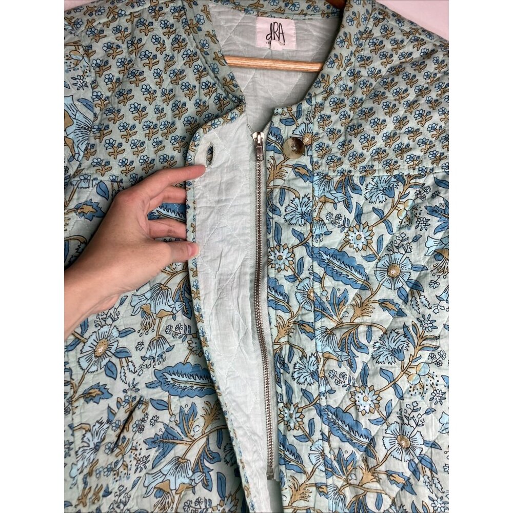 Anthropologie dRA Los Angeles Quilted Jacket Large Blue Floral Cottagecore - Picture 6 of 11